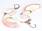 Pink Conch Shell Rhodium Over Sterling Silver Dangle Earrings