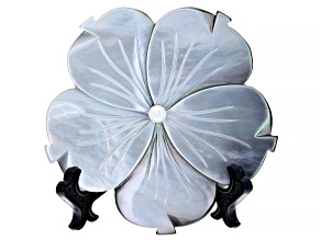 Black Mother-of-Pearl Carved Flower Decor with Stand