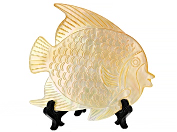Picture of Golden Mother-of-Pearl Carved Fish Decor with Stand