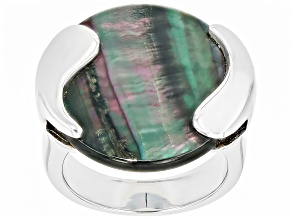 Round Black Mother-of-Pearl Rhodium Over Sterling Silver Ring