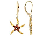 Red Garnet and Citrine 18k Yellow Gold Over Sterling Silver Sea Star Earrings 1.48ctw