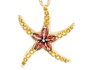Picture of Garnet and Citrine 18k Yellow Gold Over Sterling Silver Sea Star Pendant With Chain