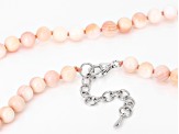 6mm Round Pink Conch Shell Rhodium Over Sterling Silver Beaded Necklace