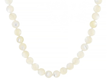 Picture of 6mm White Mother-of-Pearl Rhodium Over Sterling Silver Beaded Necklace