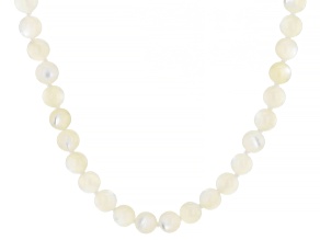 6mm White Mother-of-Pearl Rhodium Over Sterling Silver Beaded Necklace