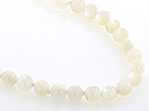 6mm White Mother-of-Pearl Rhodium Over Sterling Silver Beaded Necklace