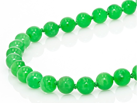 6mm Green Jadeite Rhodium over Sterling Silver Beaded Necklace