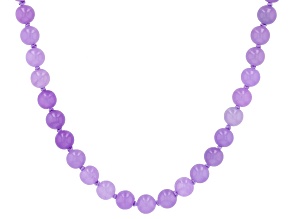 Purple Jadeite Rhodium over Sterling Silver Beaded Necklace 6mm