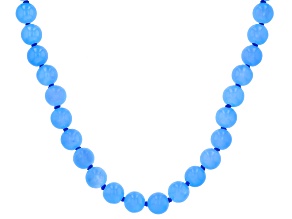 Blue Jadeite Rhodium over Sterling Silver Beaded Necklace 6mm