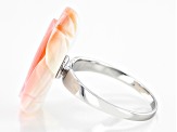 25mm Flower Carved Pink Conch Shell Rhodium Over Sterling Silver Ring