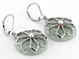20mm Green Jadeite and Cultured Freshwater Pearl Rhodium Over Sterling Silver Earrings
