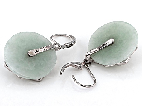 20mm Green Jadeite and Cultured Freshwater Pearl Rhodium Over Sterling Silver Earrings