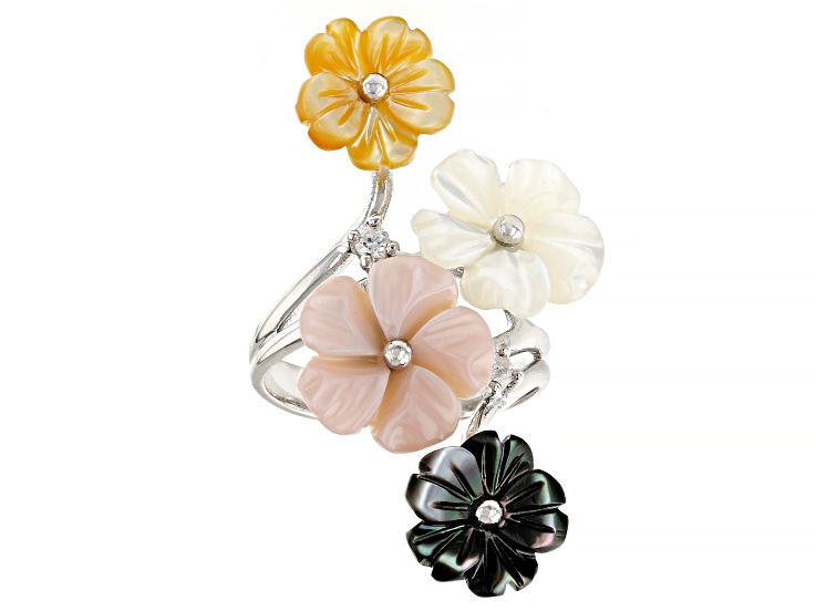 Multi-Color Mother-of-Pearl & 0.10ctw Zircon Rhodium Over