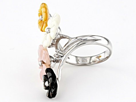 Multi-Color Mother-of-Pearl & 0.10ctw Zircon Rhodium Over