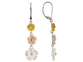 Multi-Color Mother-of-Pearl Rhodium Over Sterling Silver Carved Flower Earrings