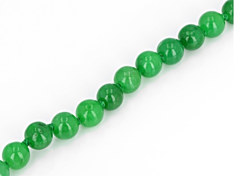 6mm Green Jadeite Rhodium over Sterling Silver Beaded Bracelet