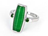 18x6mm Green Jadeite & Chrome Diopside Rhodium Over Sterling Silver Ring 0.15ctw