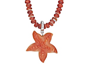 35mm Orange Spiny Oyster Sterling Silver Starfish Pendant With 6mm Necklace