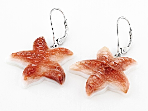 25mm Orange Spiny Oyster Sterling Silver Starfish Earrings