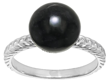 Picture of Charcoal Jadeite Rhodium Over Sterling Silver Ring 10mm