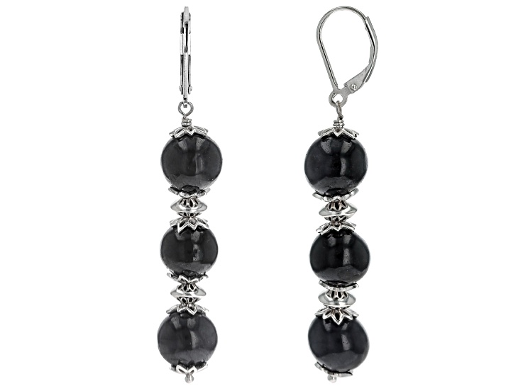 Charcoal Jadeite Rhodium Over Sterling Silver Earring 10mm