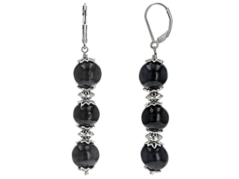 Charcoal Jadeite Rhodium Over Sterling Silver Earring 10mm