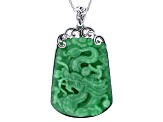 50x39mm Green Jadeite Carved Dragon Sterling Silver Enhancer Pendant With Chain