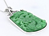 50x39mm Green Jadeite Carved Dragon Sterling Silver Enhancer Pendant With Chain