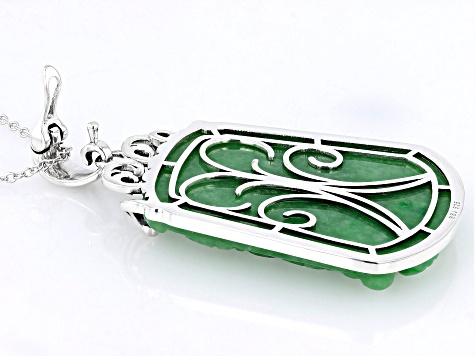 50x39mm Green Jadeite Carved Dragon Sterling Silver Enhancer Pendant With Chain