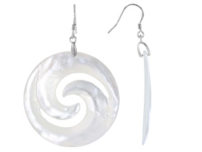 White Mother-of-Pearl Rhodium Over Sterling Silver Swirl Design Earrings