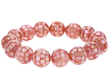Picture of Pink Mosaic Mother-of-Pearl Stretch Bracelet 14mm