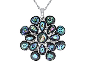 Abalone Shell Rhodium Over Sterling Silver Flower Enhancer W/Chain