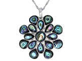 Abalone Shell Rhodium Over Sterling Silver Flower Enhancer W/Chain