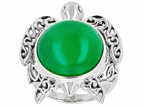 Green Jadeite Sterling Silver Turtle Ring 15mm