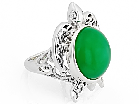 Green Jadeite Sterling Silver Turtle Ring 15mm