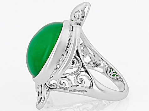 Green Jadeite Sterling Silver Turtle Ring 15mm