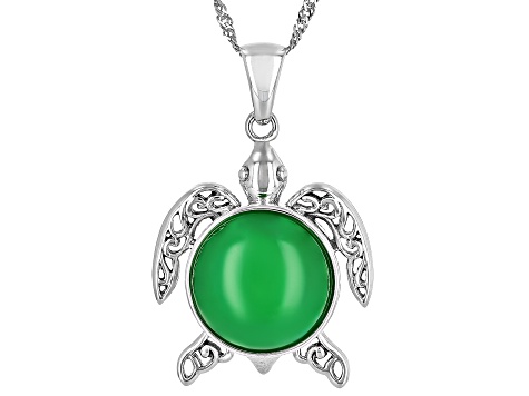 Green Jadeite Sterling Silver Turtle Enhancer Pendant With 18" Singapore Chain 15mm