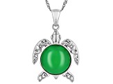 Green Jadeite Sterling Silver Turtle Enhancer Pendant With 18" Singapore Chain 15mm