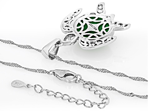 Green Jadeite Sterling Silver Turtle Enhancer Pendant With 18" Singapore Chain 15mm