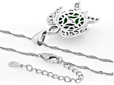 Green Jadeite Sterling Silver Turtle Enhancer Pendant With 18" Singapore Chain 15mm