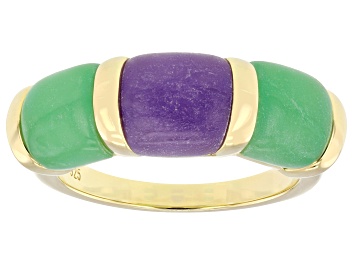 Picture of Green & Purple Jadeite 18K Gold Over Sterling Silver Ring 7x7mm, 8x8mm