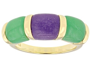 Green & Purple Jadeite 18K Gold Over Sterling Silver Ring 7x7mm, 8x8mm