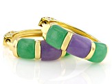8x7mm Green & 10x7mm Purple Jadeite 18K Gold Over Sterling Silver Earrings