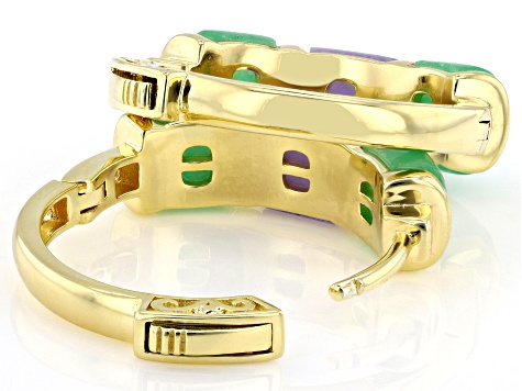 8x7mm Green & 10x7mm Purple Jadeite 18K Gold Over Sterling Silver Earrings