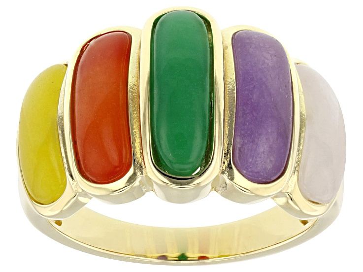 Multi-Color Jadeite 18K Gold Over Sterling Silver Band Ring