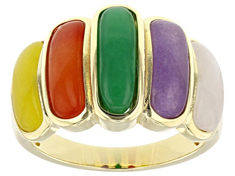 Multi-Color Jadeite 18K Gold Over Sterling Silver Band Ring