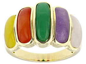 Multi-Color Jadeite 18K Gold Over Sterling Silver Band Ring