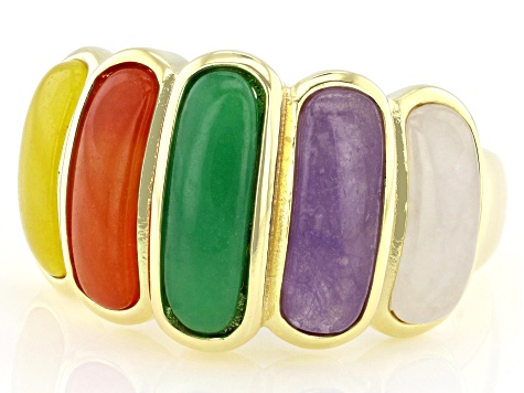 Multi-Color Jadeite 18K Gold Over Sterling Silver Band Ring