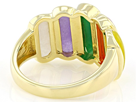 Multi-Color Jadeite 18K Gold Over Sterling Silver Band Ring