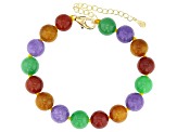 10mm Beaded Multi-Color Jadeite 18K Gold Over Sterling Silver Bracelet